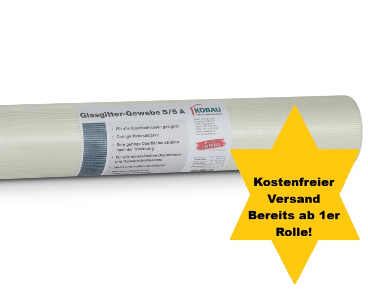 KOBAU Glasgitter-Gewebe 5/5 A naturweiß *** 50m x 1m ***